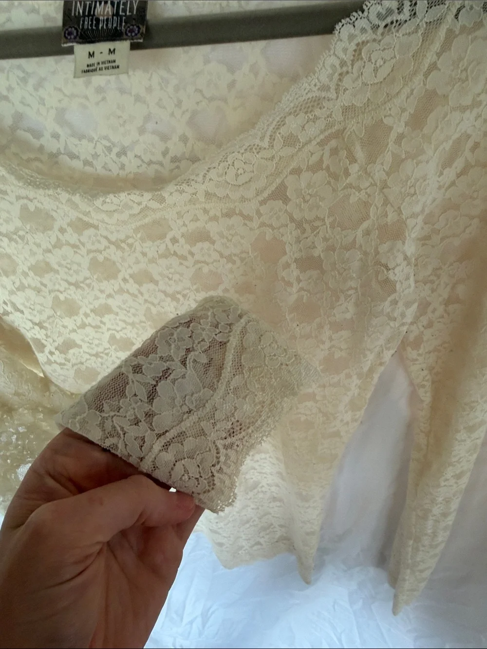 Free People Intimately Cream Lace Long Sleeve Coverup Top